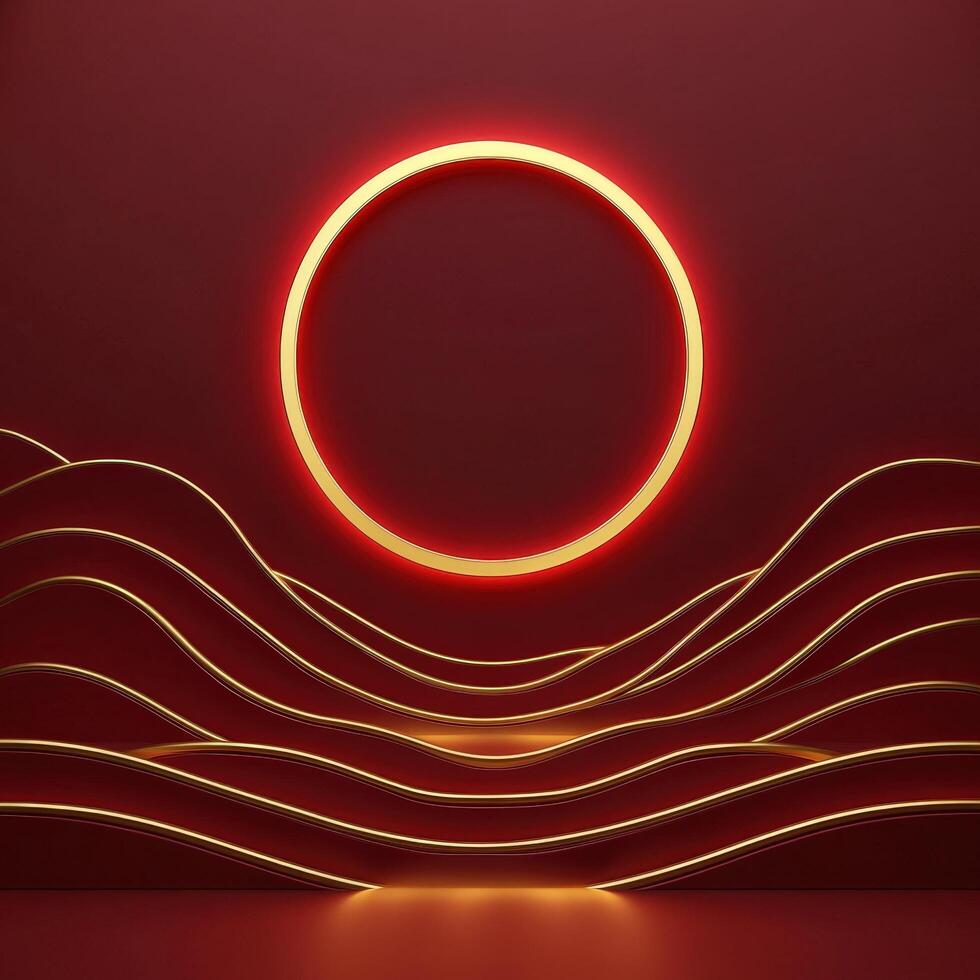 Abstract neon background with waves and a circle photo