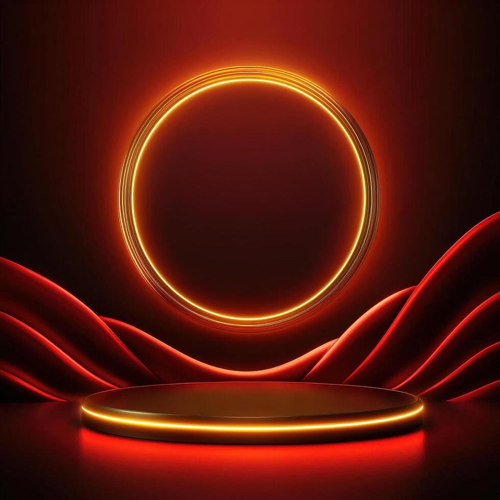 Red glowing circle on a black background with a red background photo