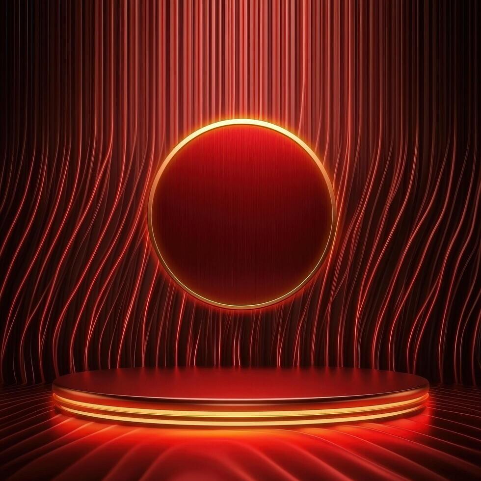 Red light on a stage with a red circle photo