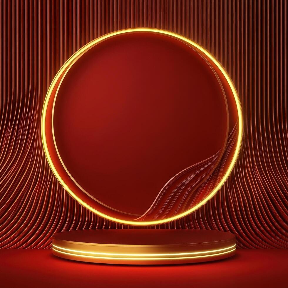 Red background with a round lighted object photo