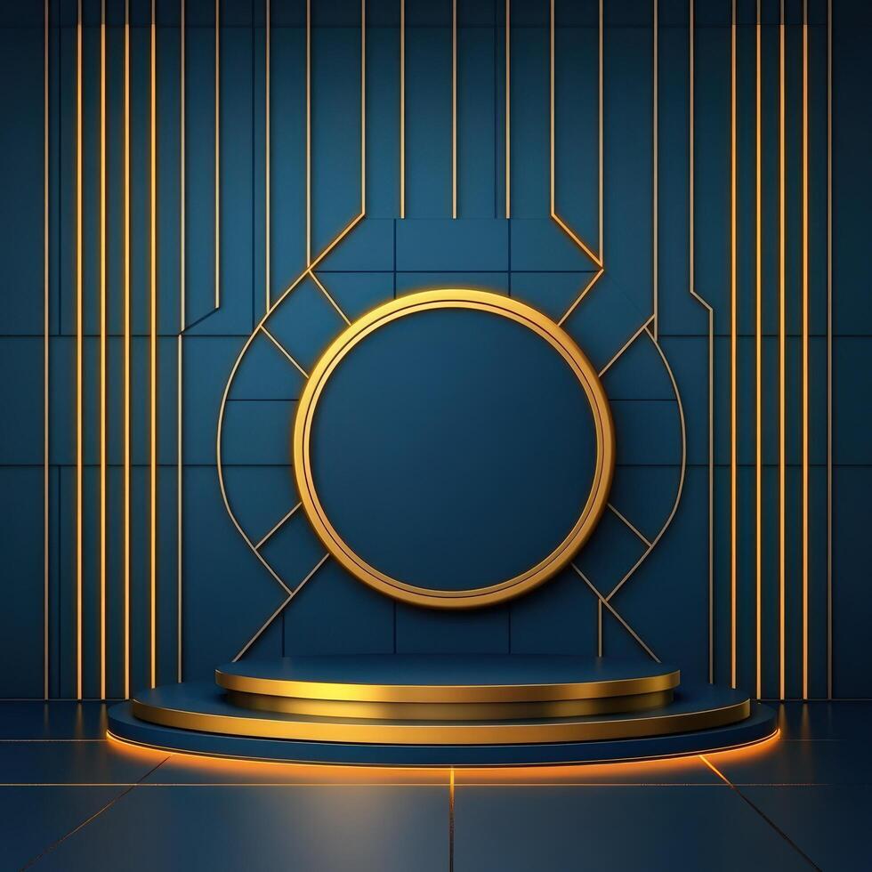 3d rendering of a stage with a golden circle photo