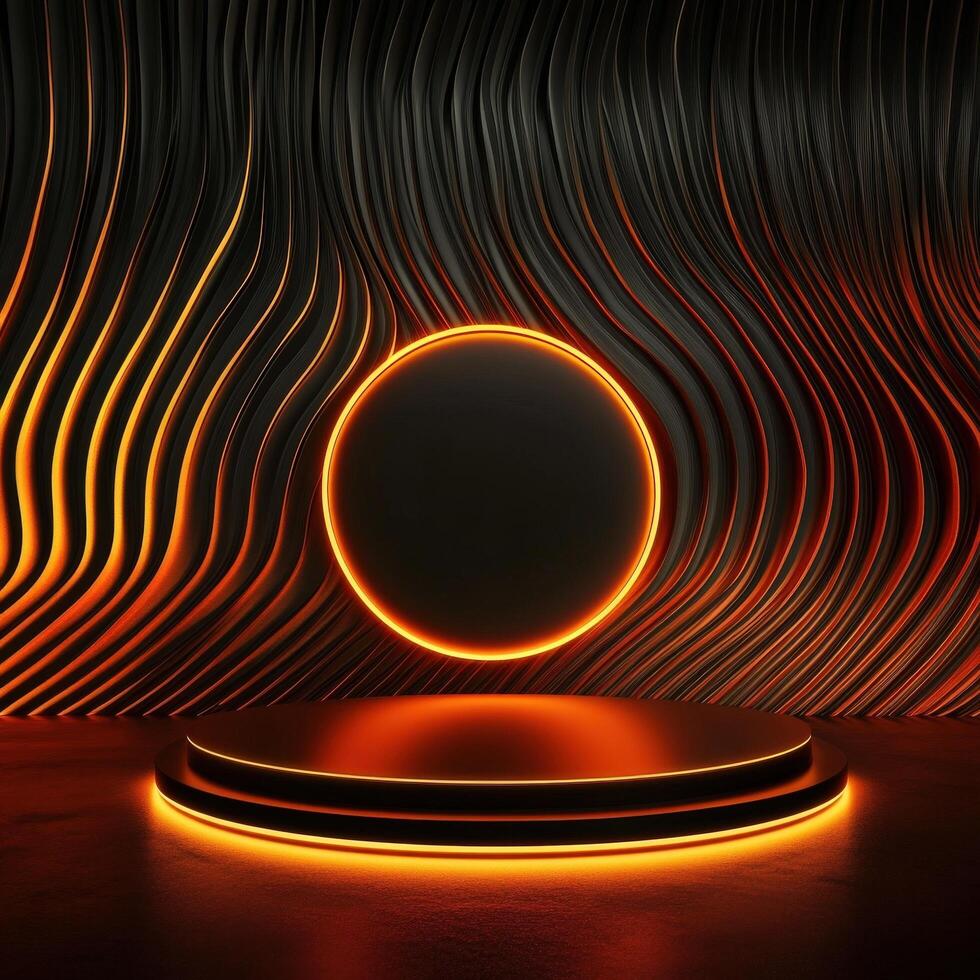 3d rendering of a black stage with a glowing circle photo
