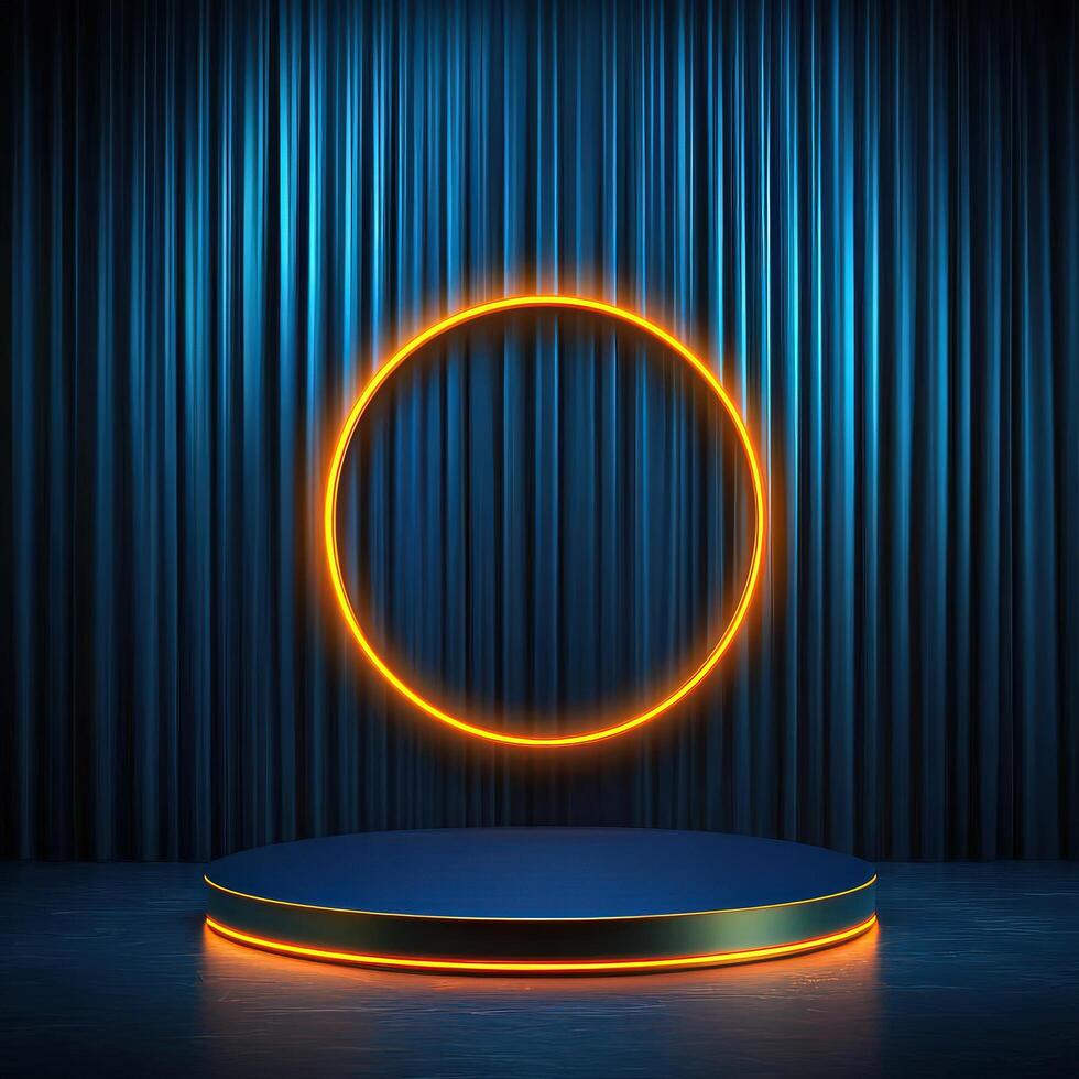 An empty stage with a neon circle on it photo