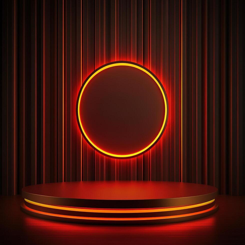An empty stage with a neon circle on it photo