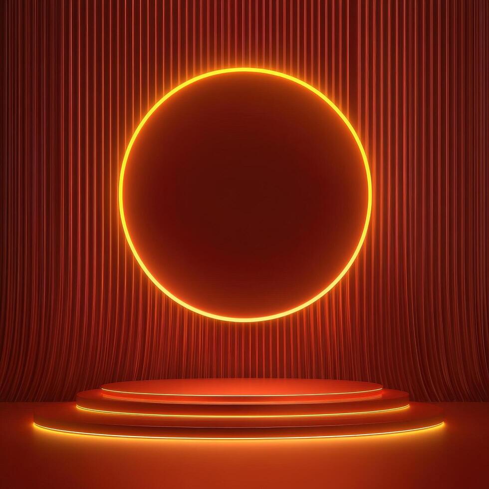 Neon lights on stage with a round circle photo