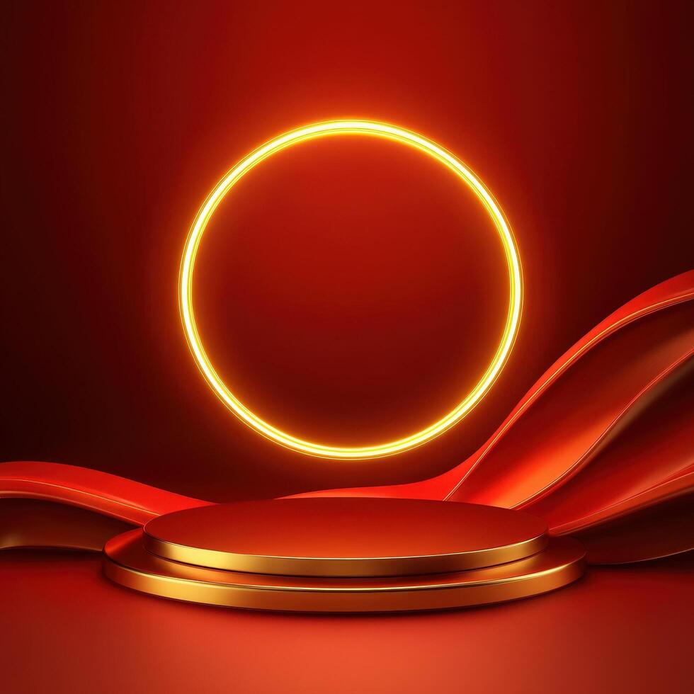 Red glowing circle on a red background photo