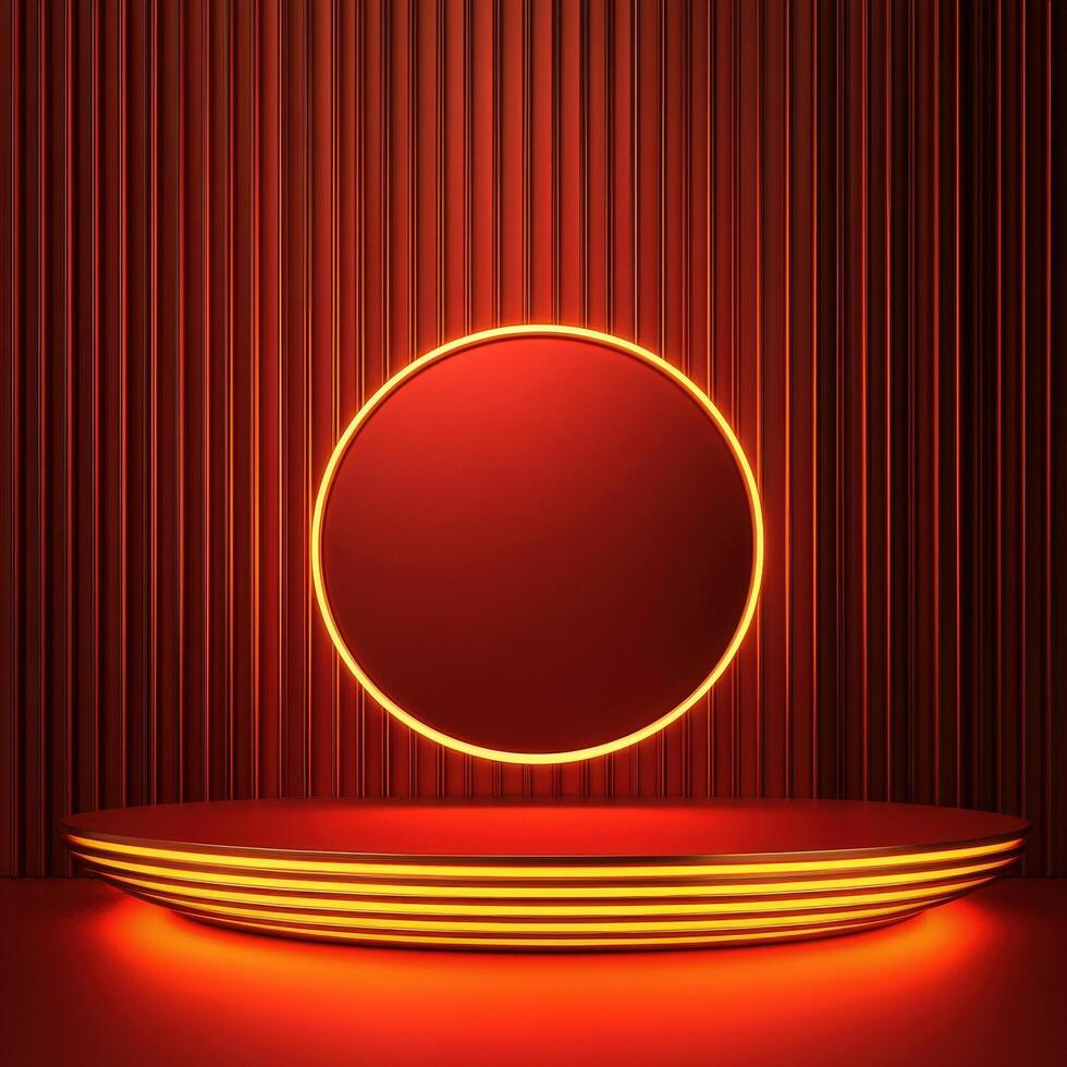 Red neon lights on a table with a round circle photo