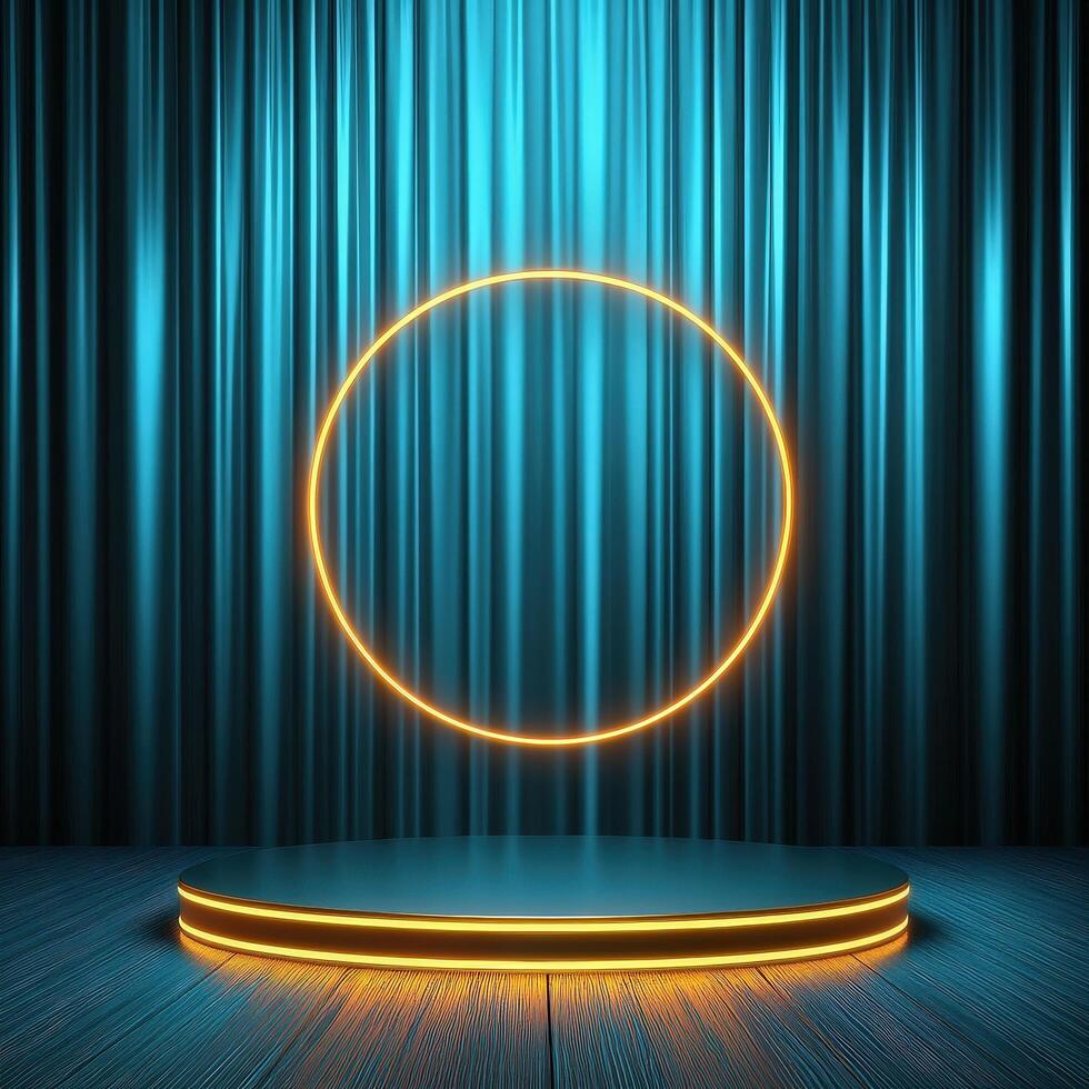 An empty stage with a neon circle on it photo