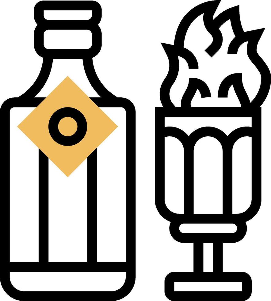 A bottle of alcohol and a glass with a flame vector