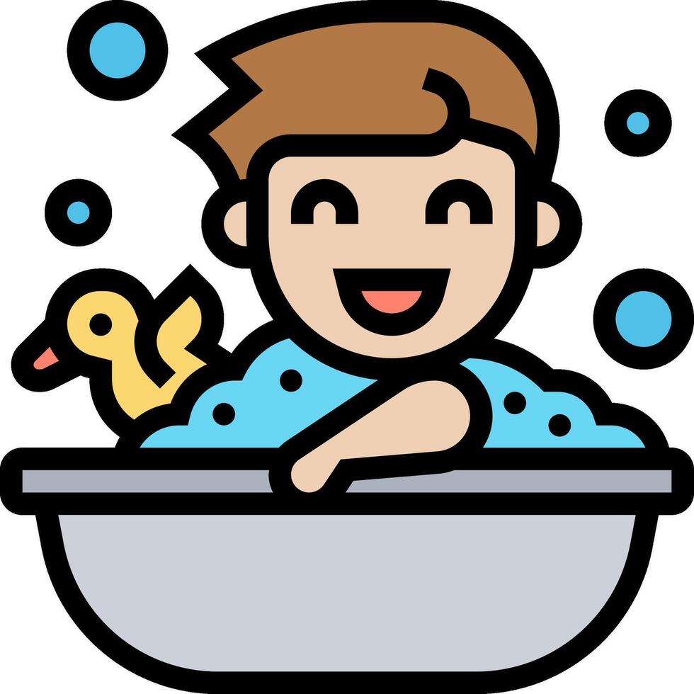 A cartoon boy in a bathtub with bubbles vector