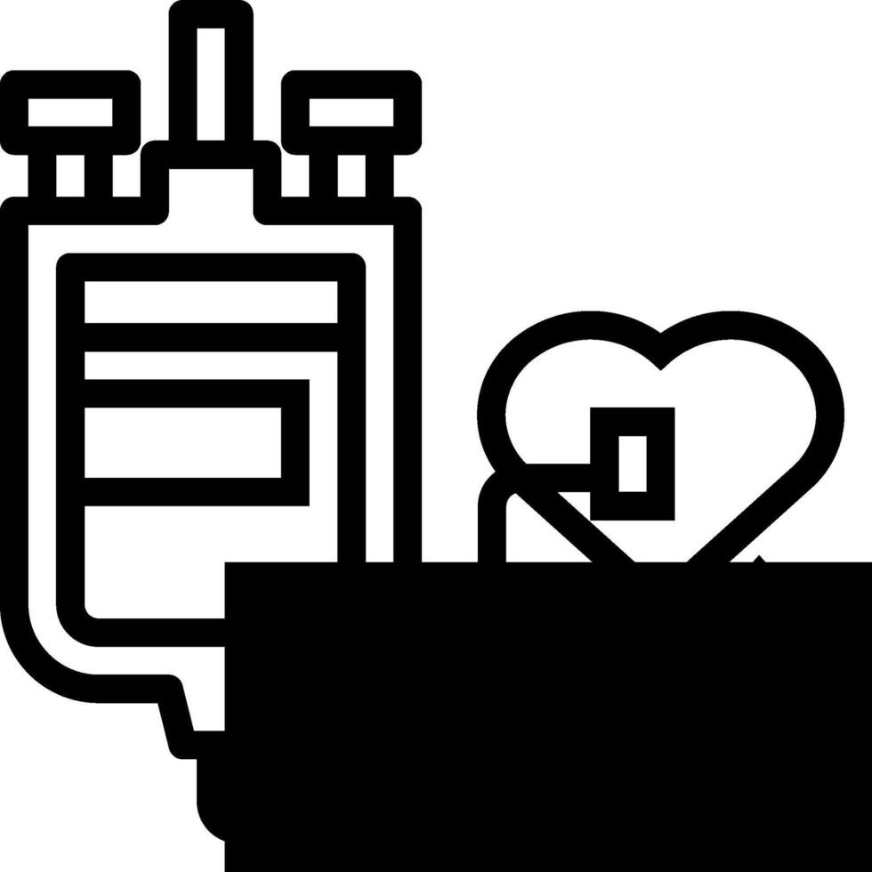 A black and white image of a blood bag and a heart vector