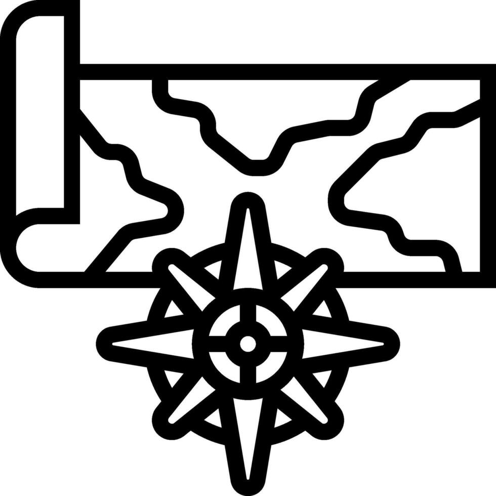 A black and white illustration of a compass and map vector