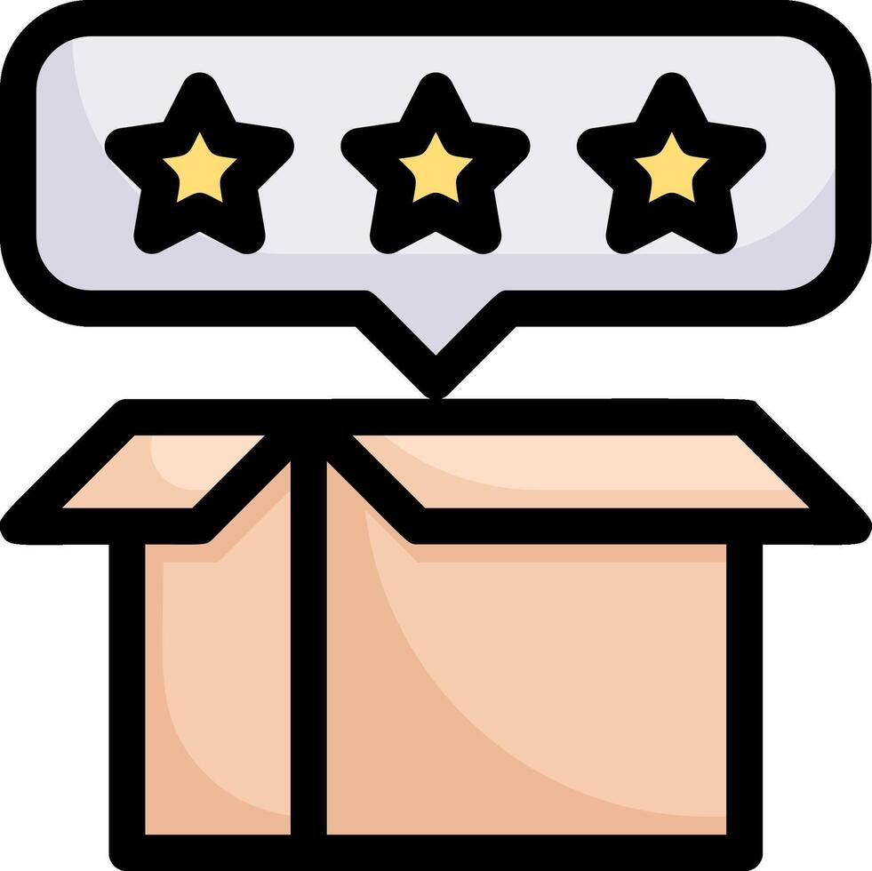 A box with five stars on it and a speech bubble vector