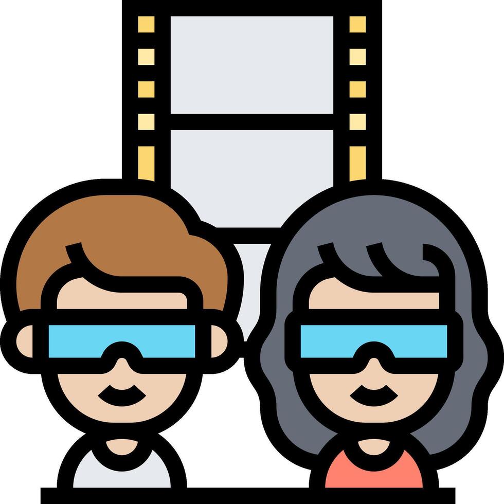 A couple wearing 3d glasses and a film reel vector