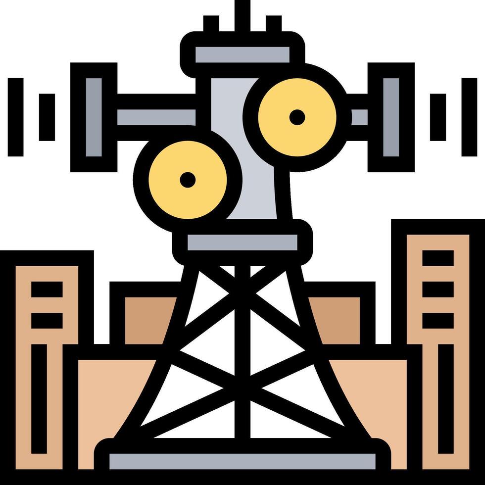 An illustration of a tower with two large wheels vector