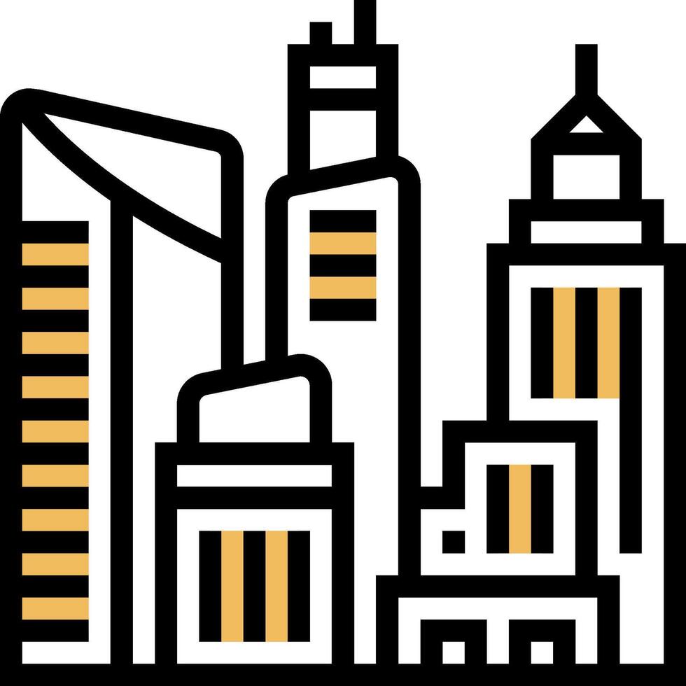 A city skyline with buildings and a yellow stripe vector