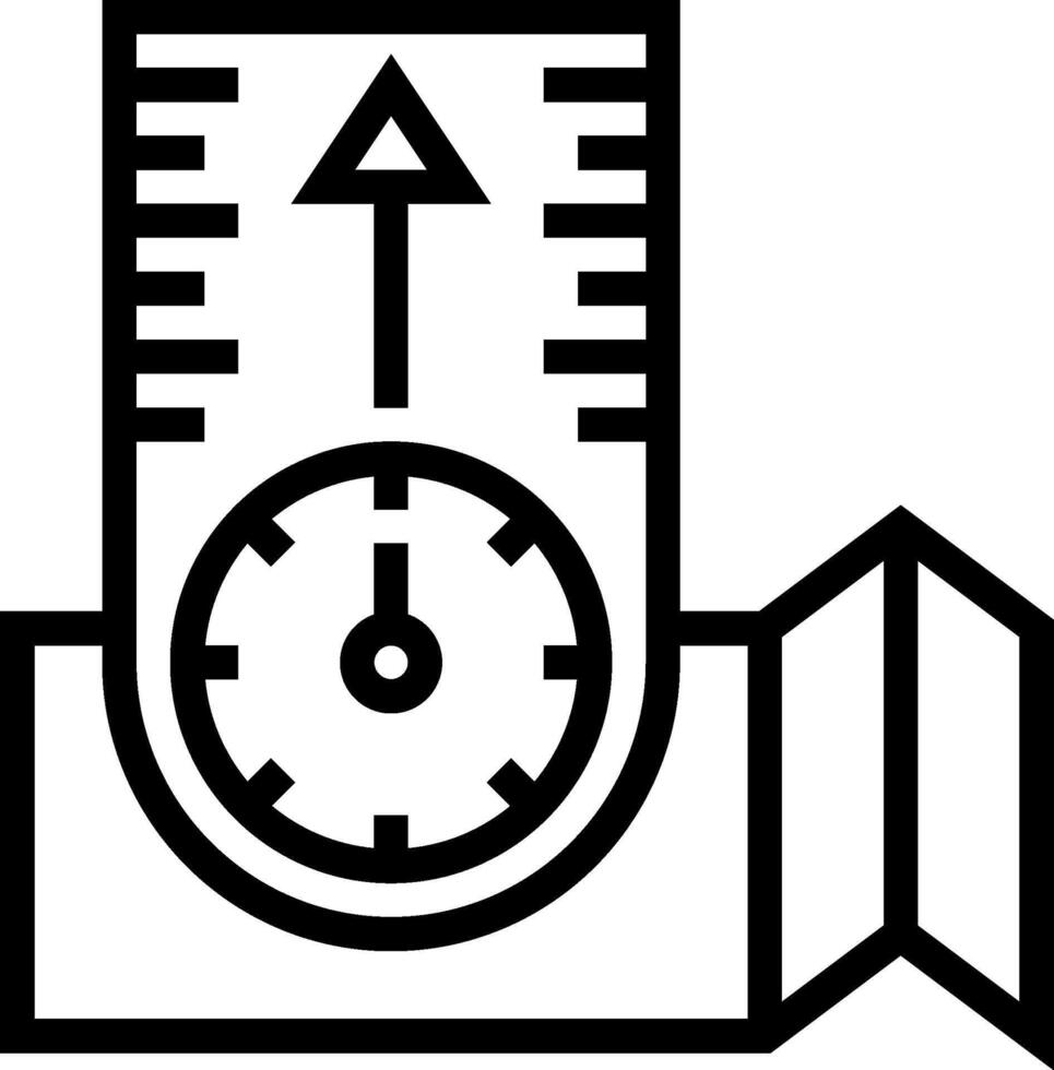 A black and white illustration of a clock and a compass vector