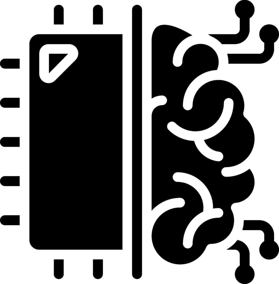 A black and white image of a computer chip with a brain inside vector