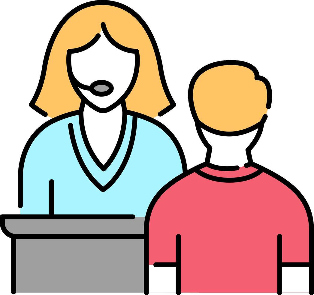 A woman is talking to a man at a desk vector