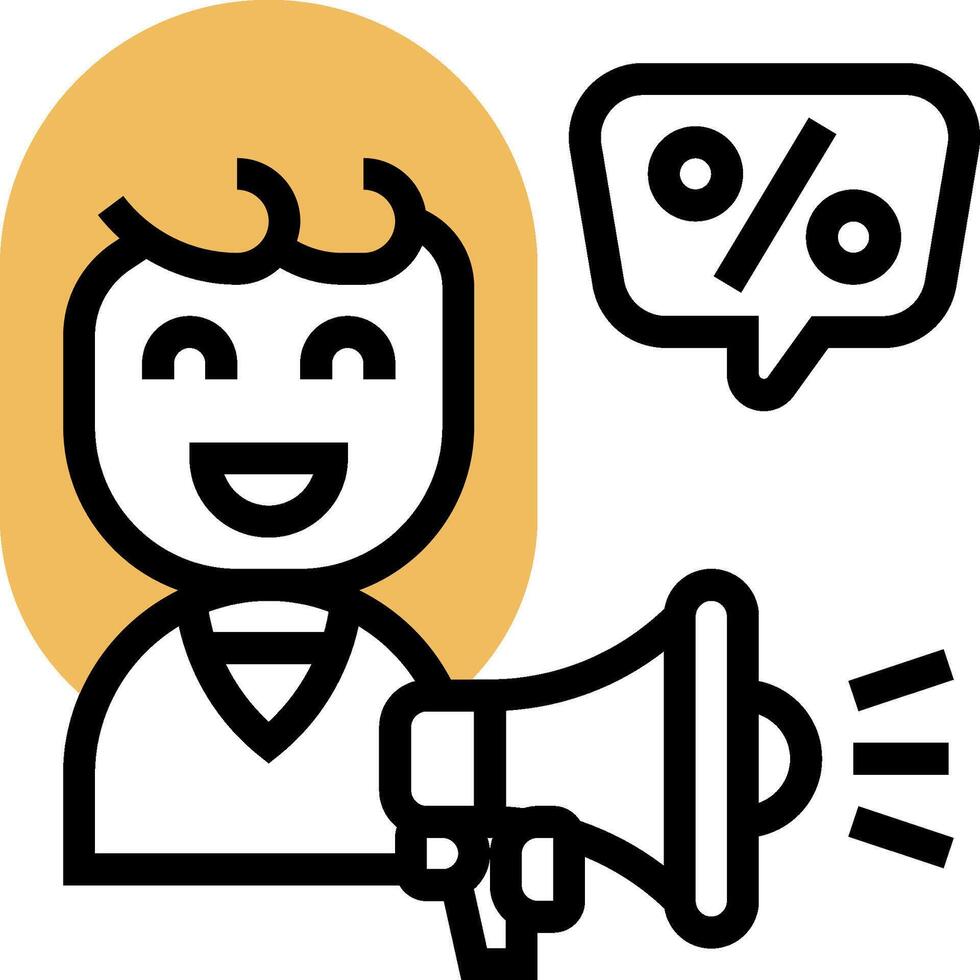 A woman holding a megaphone and a percentage sign vector