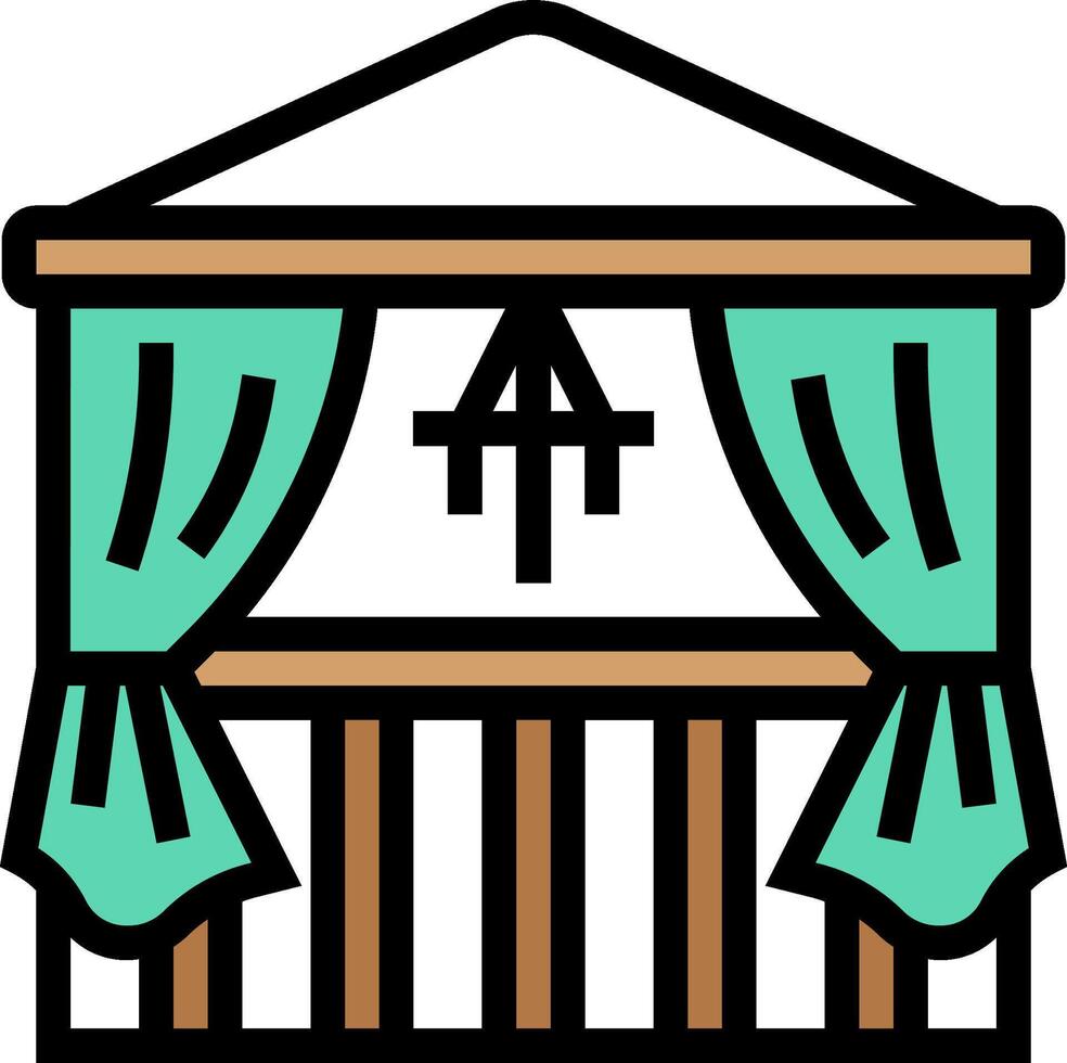 A small tent with curtains and a cross on it vector
