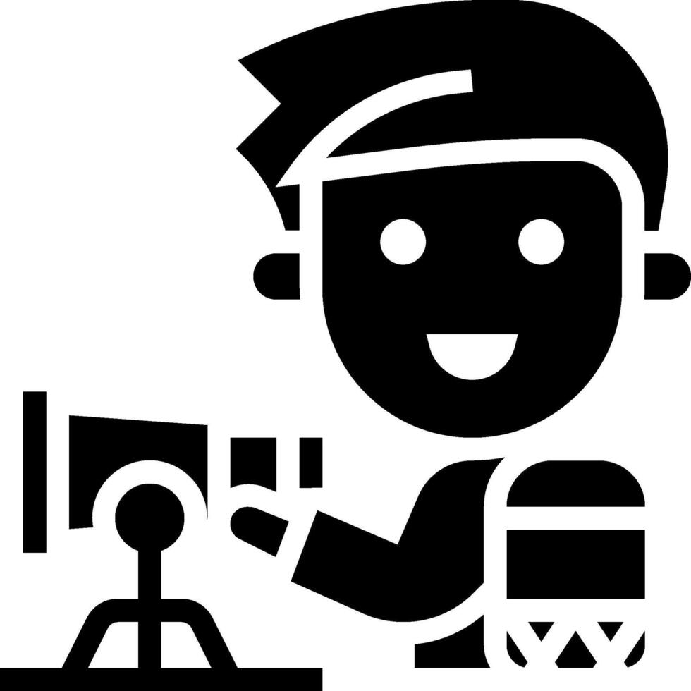 Boy looking through telescope icon vector