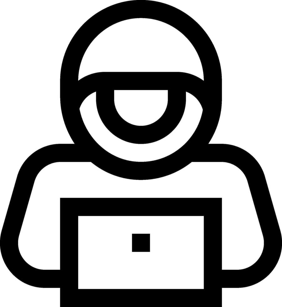 A black and white icon of a person with a laptop vector