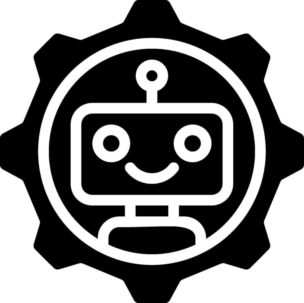 A black and white logo of a robot vector