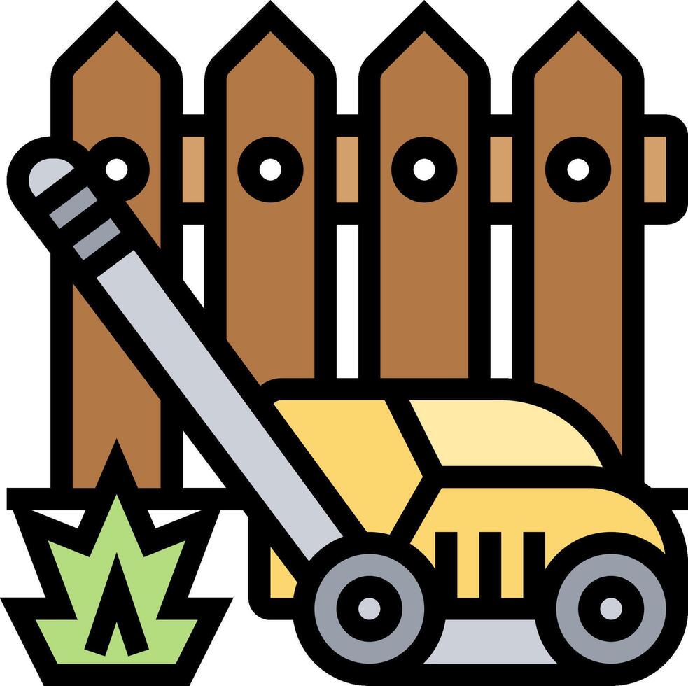 A lawn mower and a fence with a tree vector