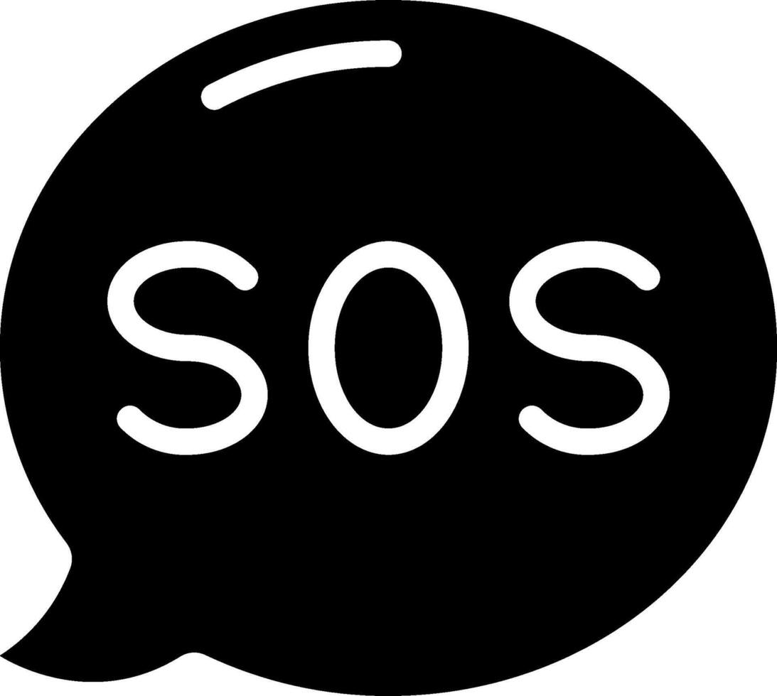 A black and white speech bubble with the word sos vector