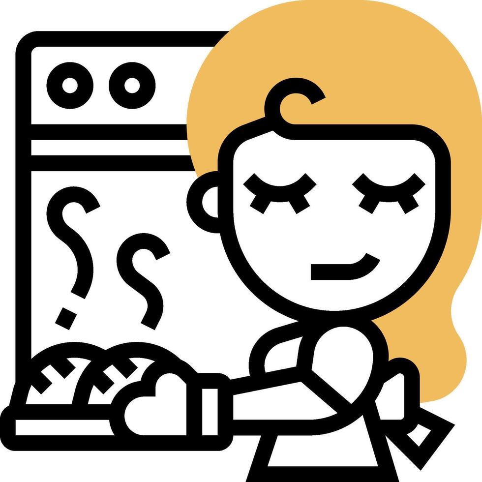 A cartoon woman is cooking food in the oven vector