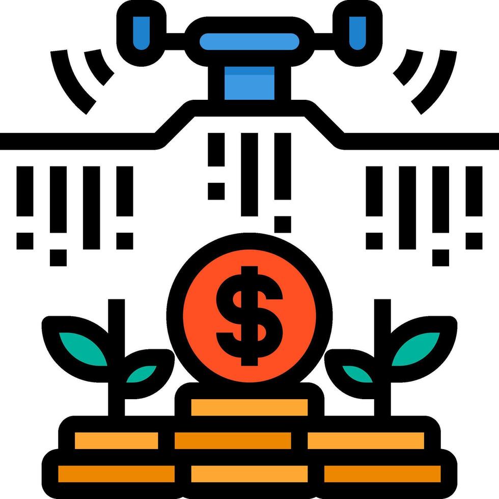 A dollar coin and a drone on top of stacks of money vector