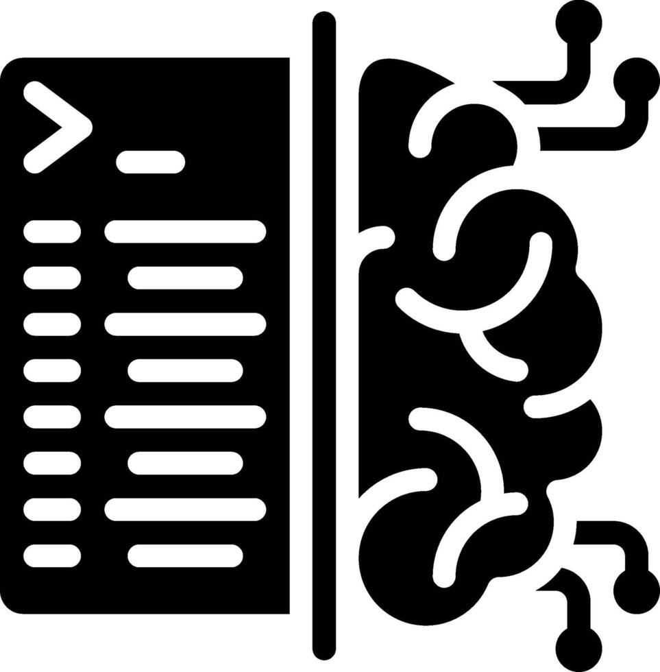 A black and white image of a brain with a computer vector