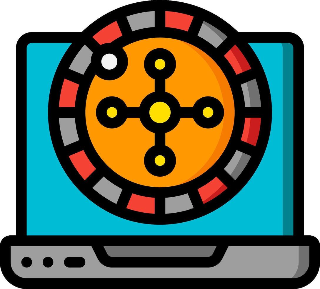 A laptop with a casino wheel on it vector