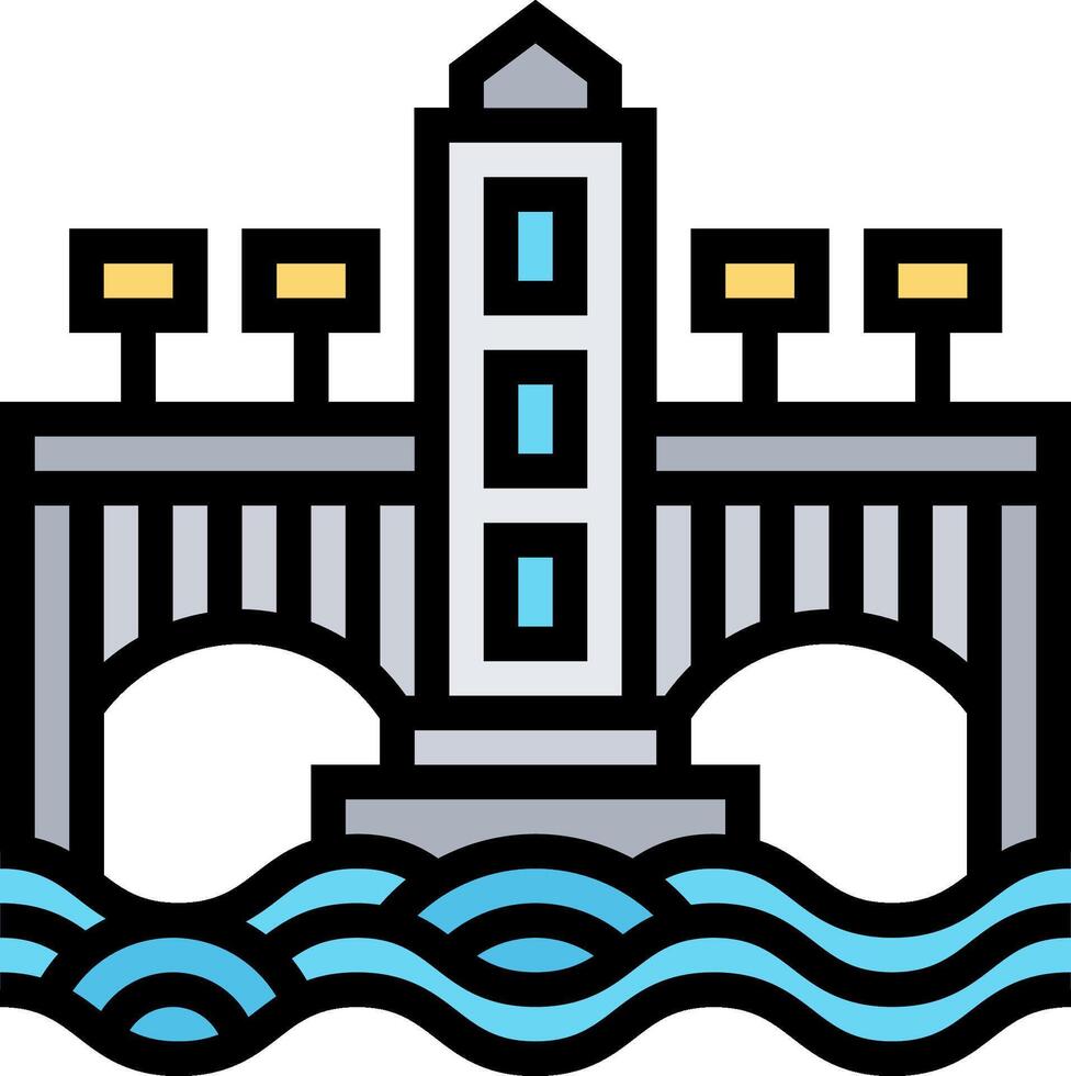 A bridge over water with lights on it vector
