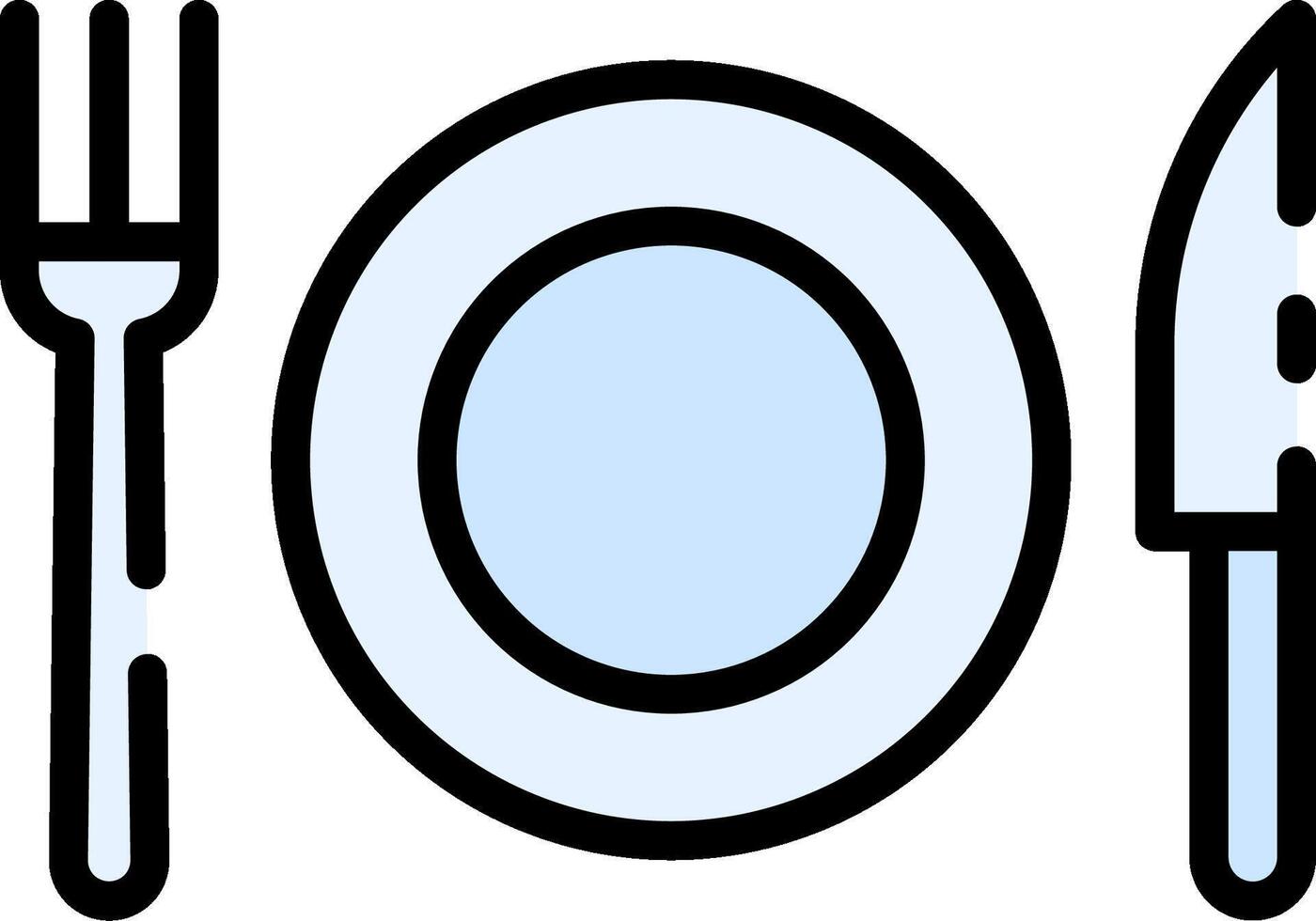 A plate, fork and knife are shown in this illustration vector