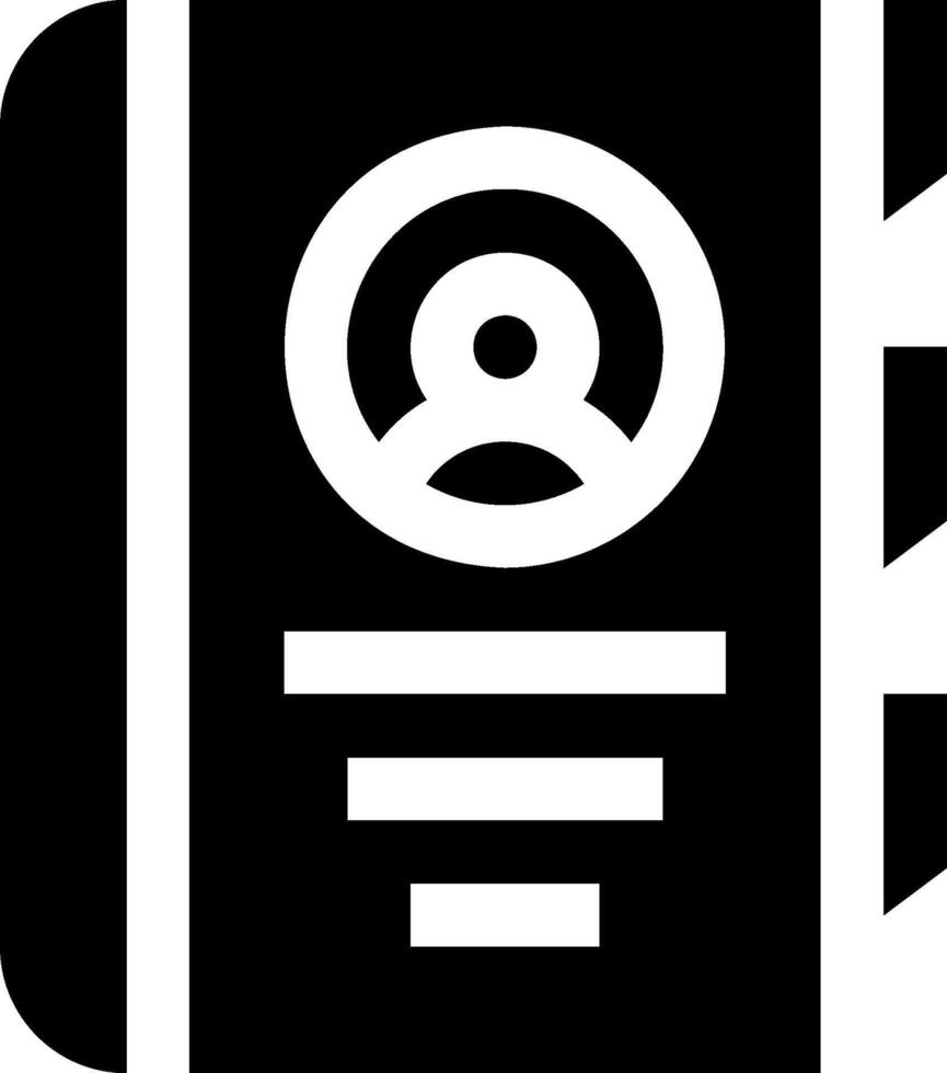 A black and white icon of a book with a circle vector