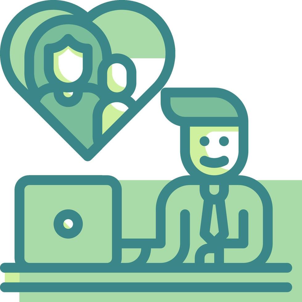 A man sitting at a desk with a laptop and a heart vector