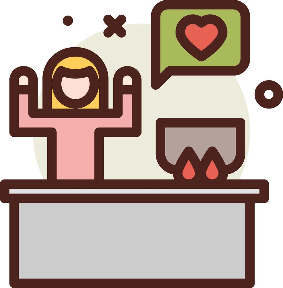 A woman is sitting at a desk with a heart vector