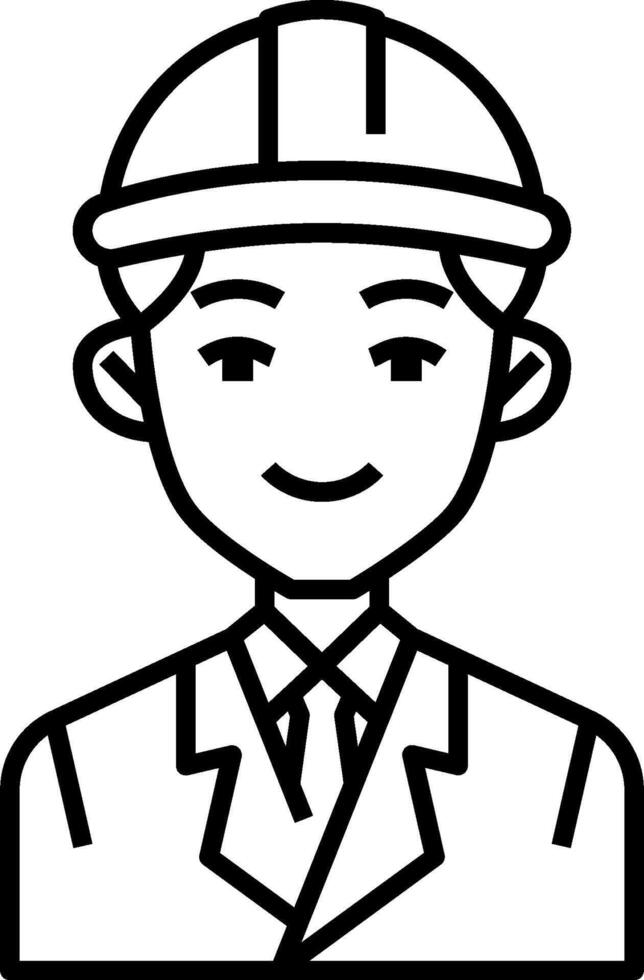 A man in a hard hat and suit is shown in an outline vector