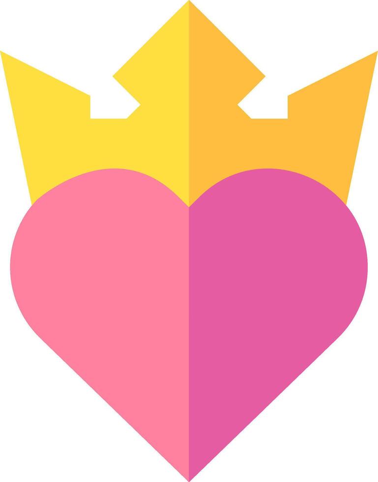 A pink heart with a yellow crown on top vector