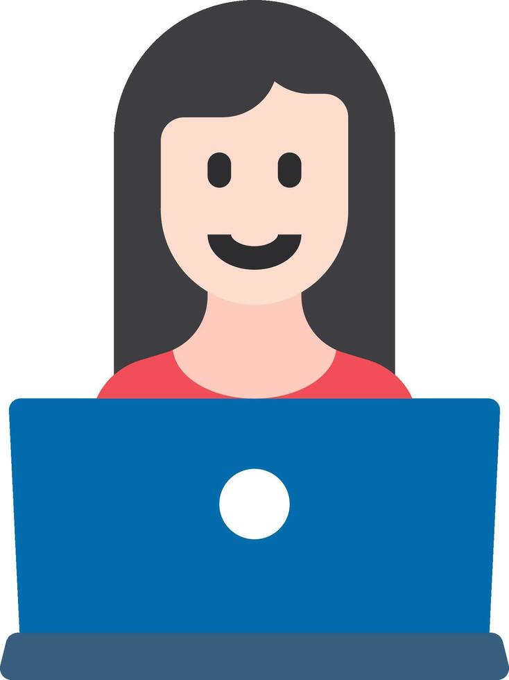A woman is sitting at a laptop computer vector