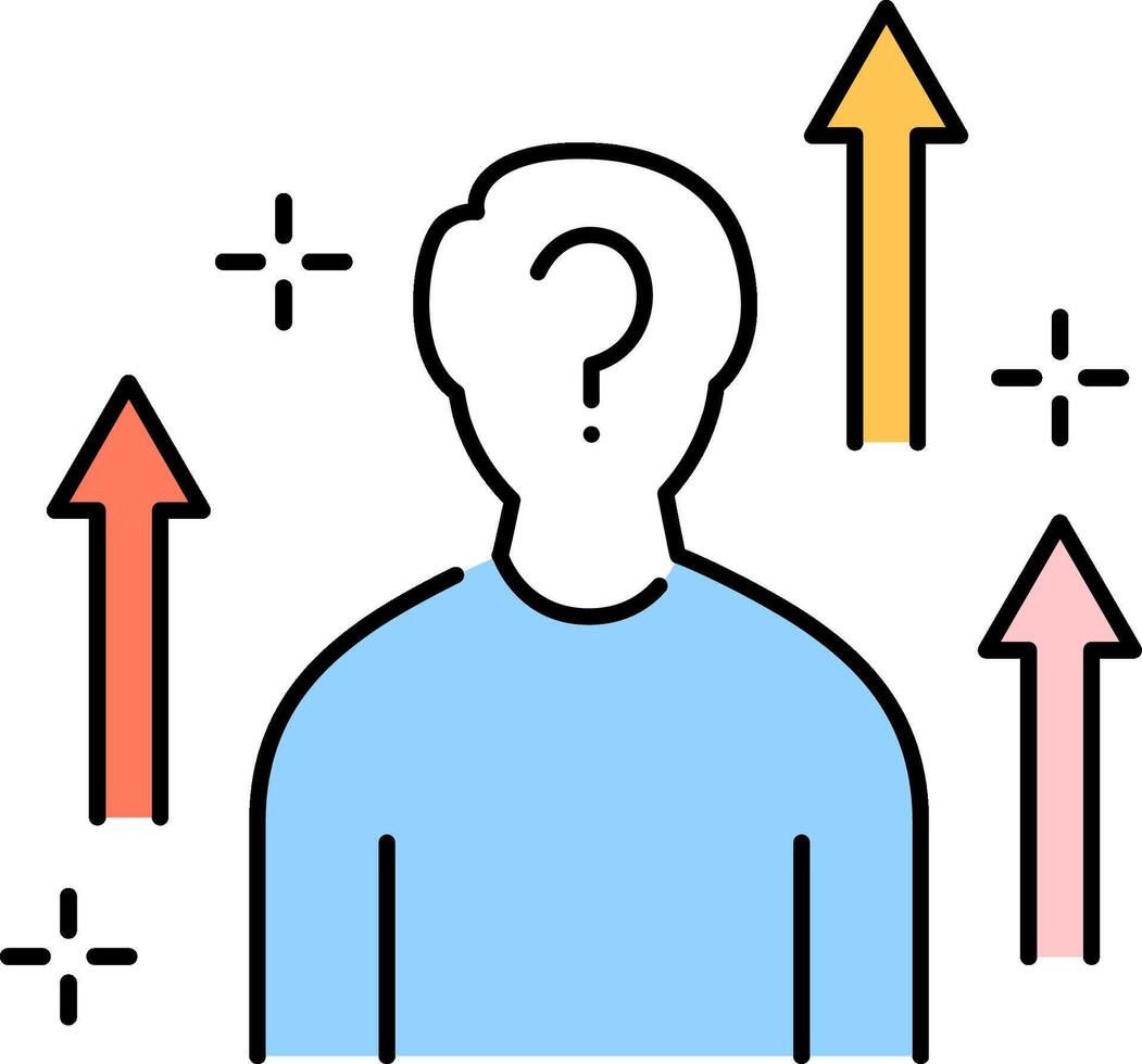 A man with a question mark on his head surrounded by arrows vector
