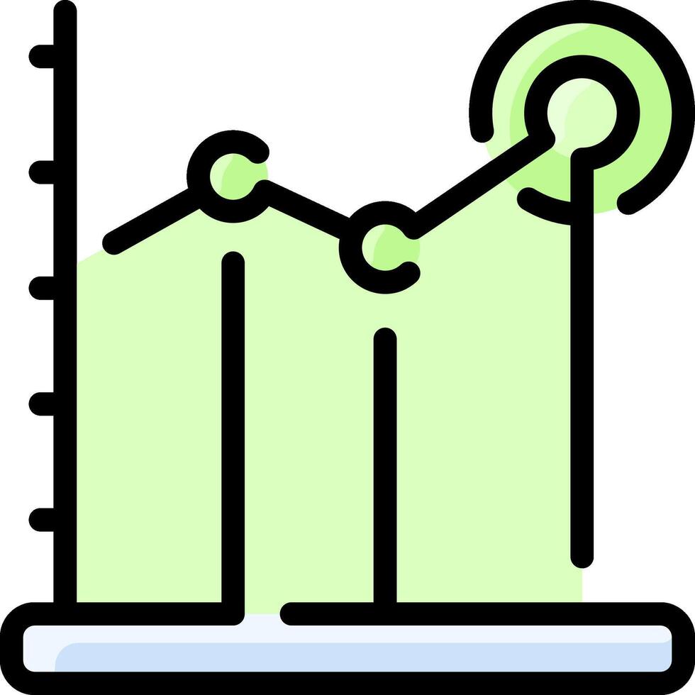 An icon of a bar graph with a green arrow vector