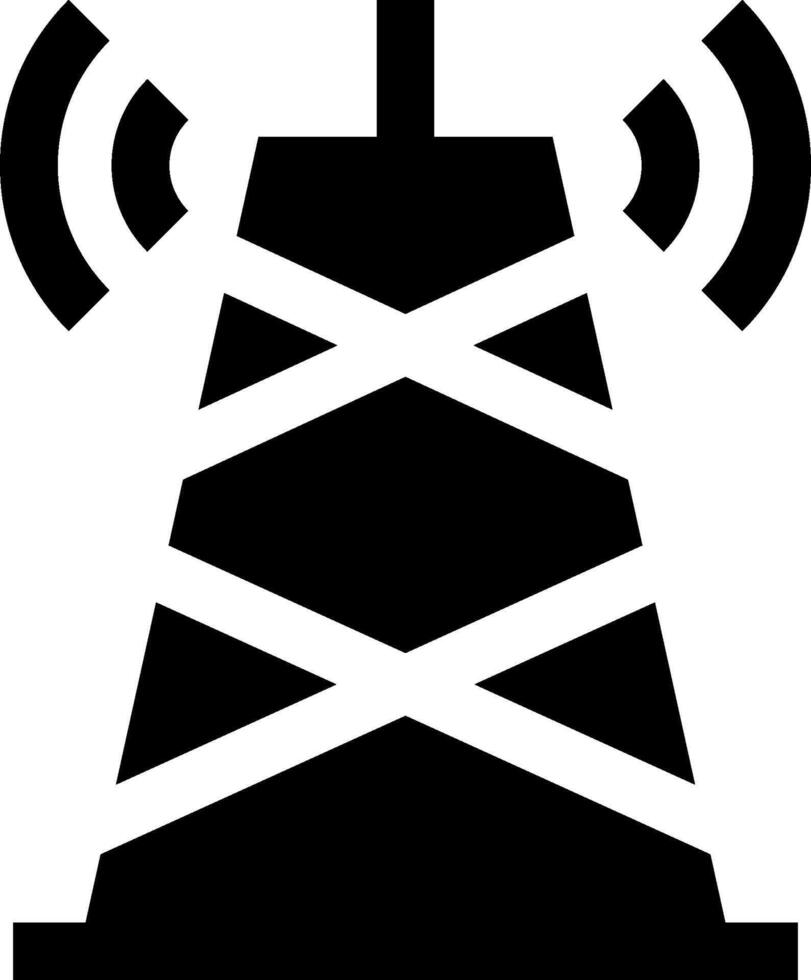 A black and white icon of a tower with a radio antenna vector