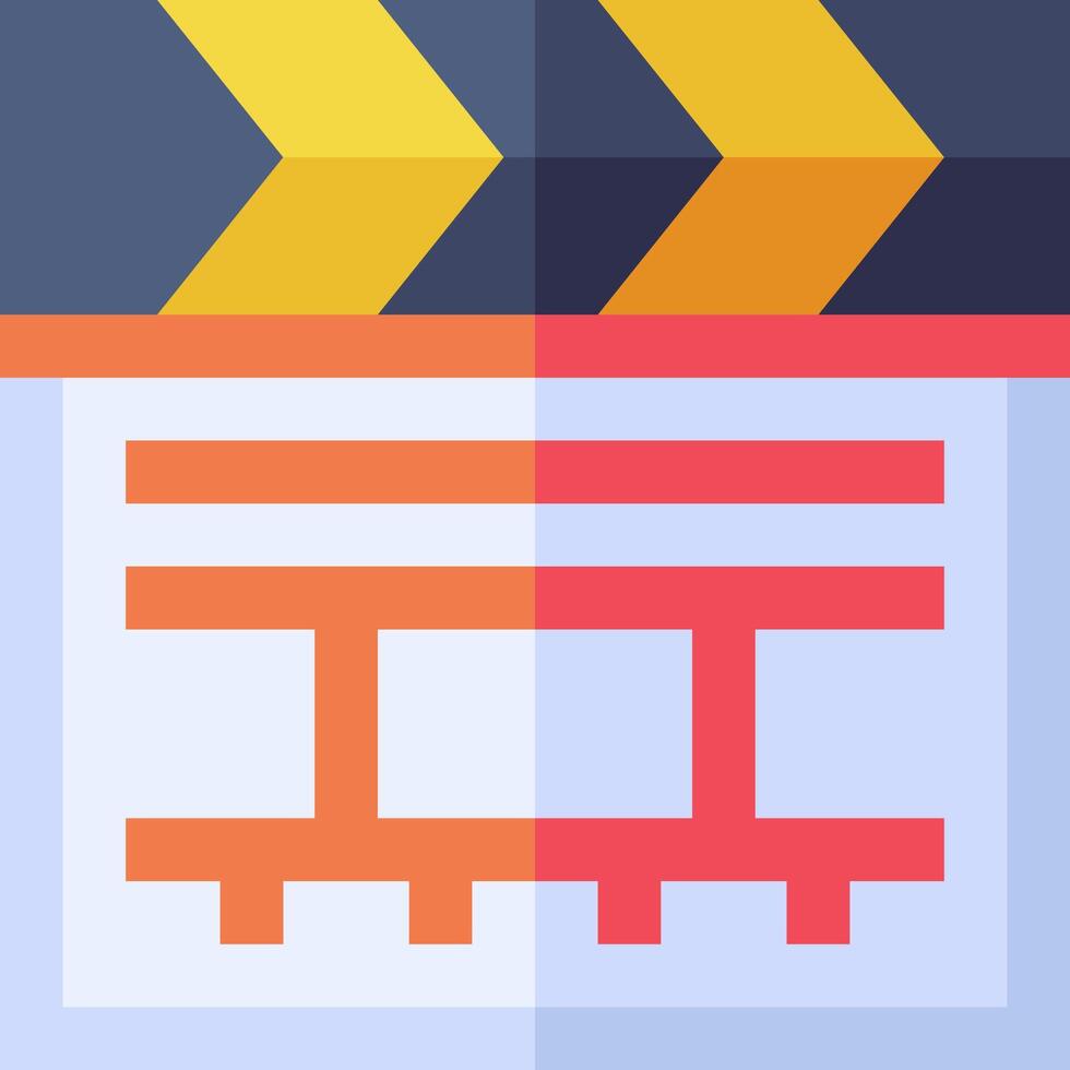 A movie clapper with arrows and a red and orange background vector