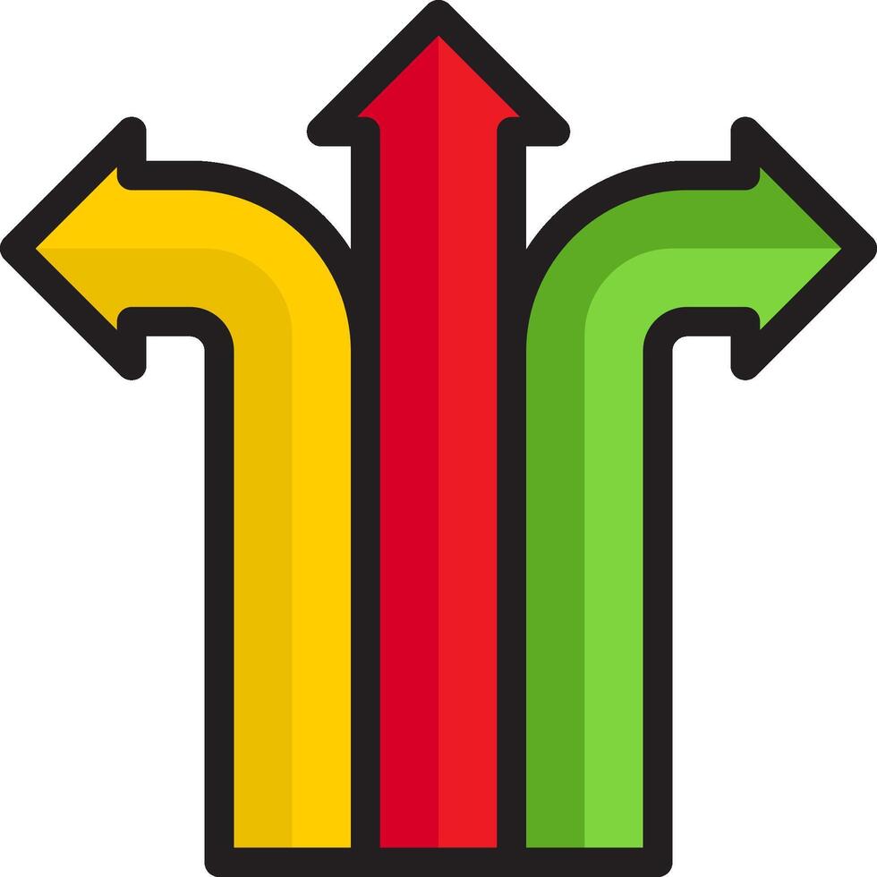 A colorful arrow pointing to three different directions vector