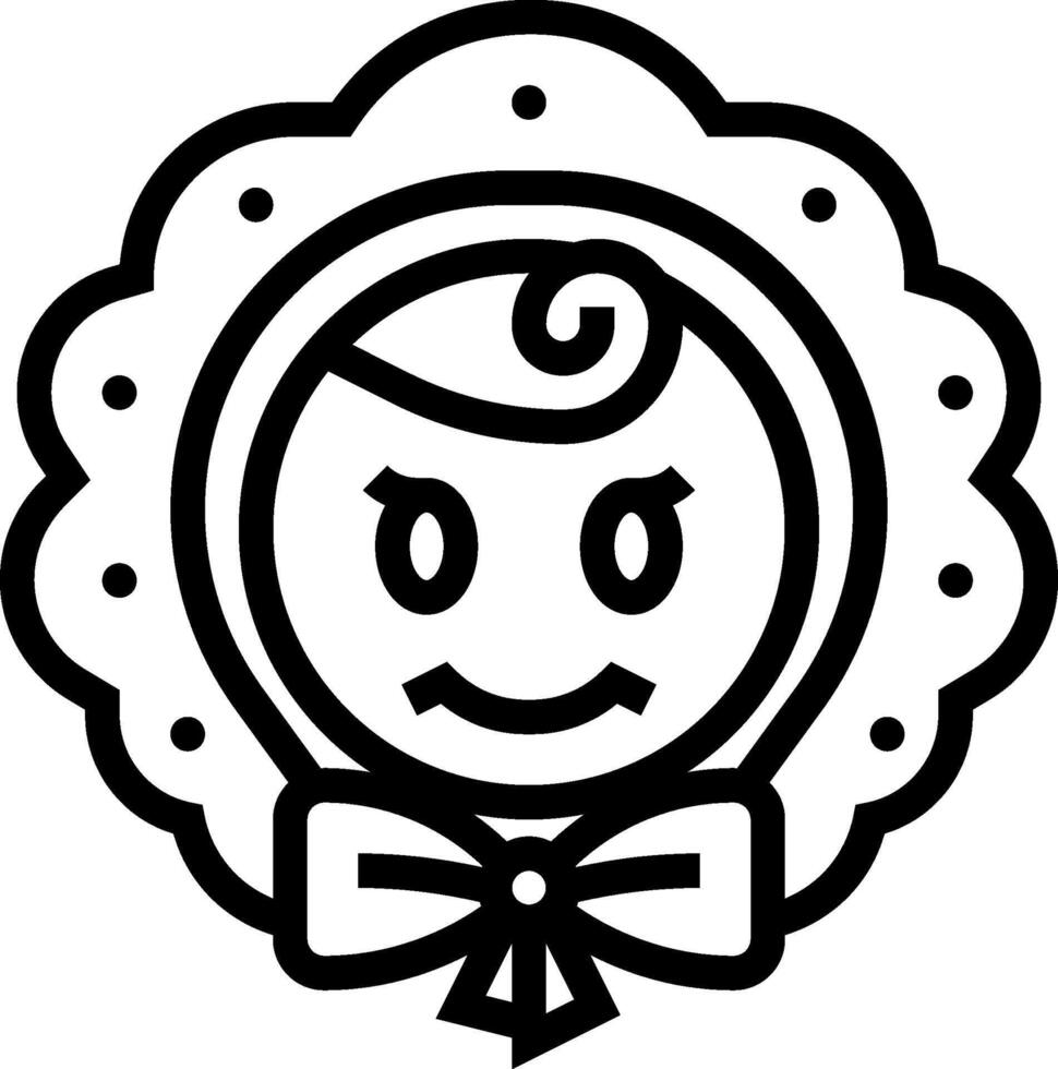 A black and white drawing of a baby with a bow vector
