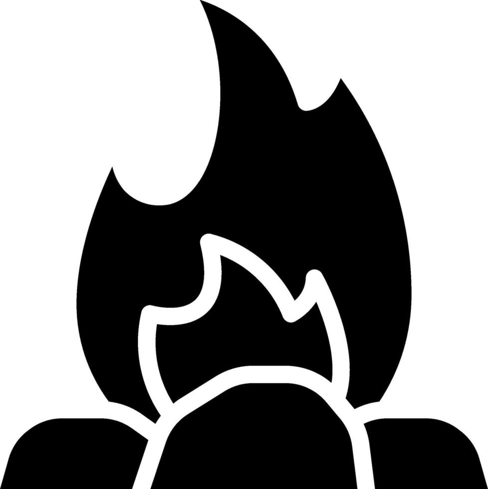 A black and white silhouette of a person with a fire vector