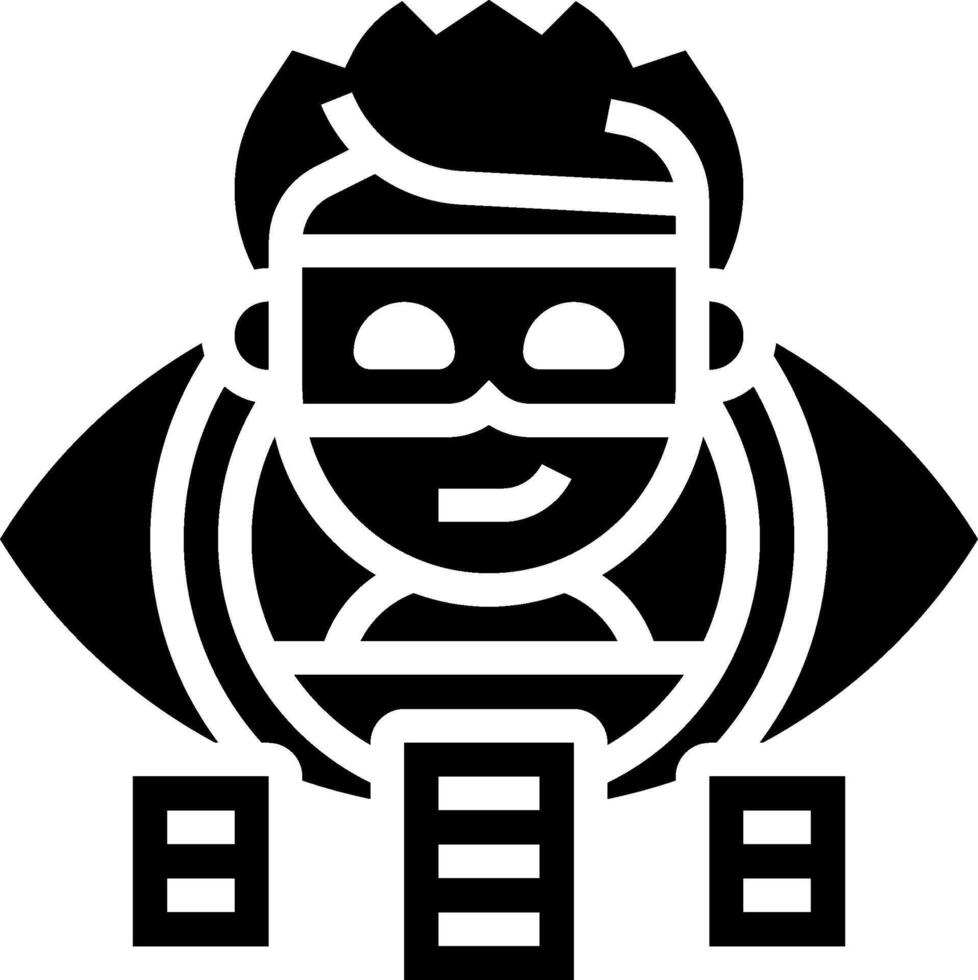 A black and white logo of a man with a mask vector